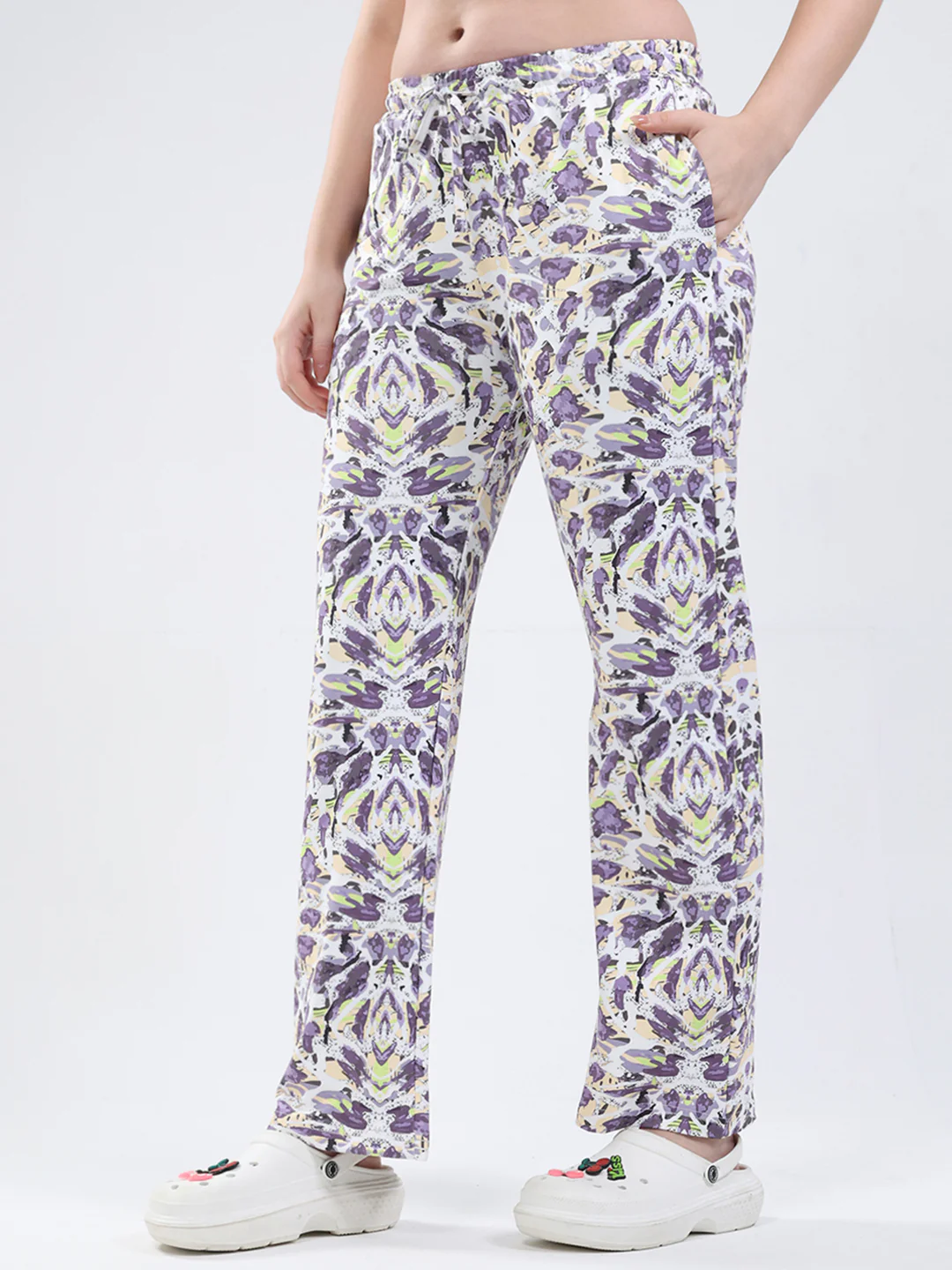 Women Purple Printed Round Neck Full Sleeve Lower Set - Image 8