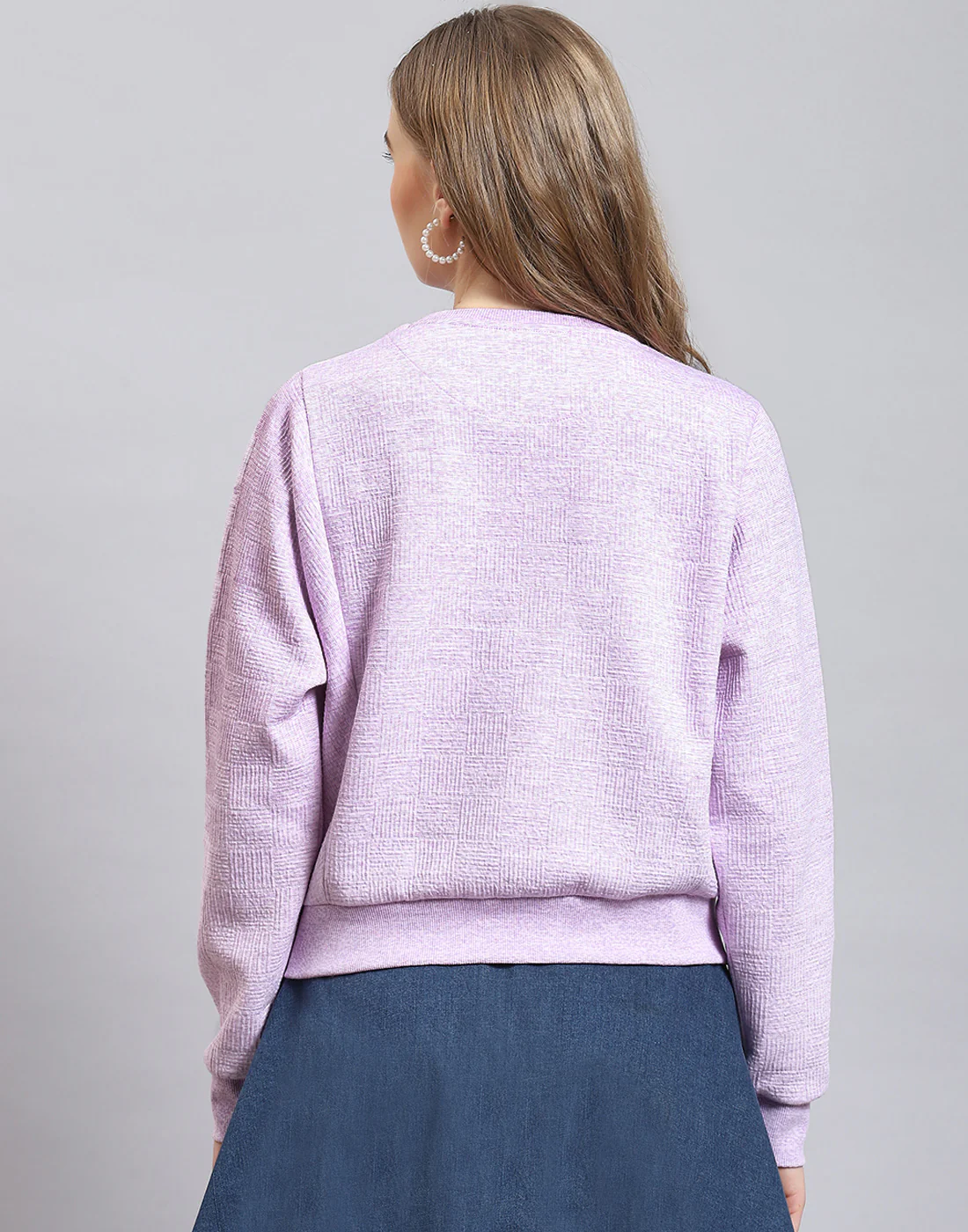 Women Purple Printed Round Neck Full Sleeve Sweatshirt - Image 5