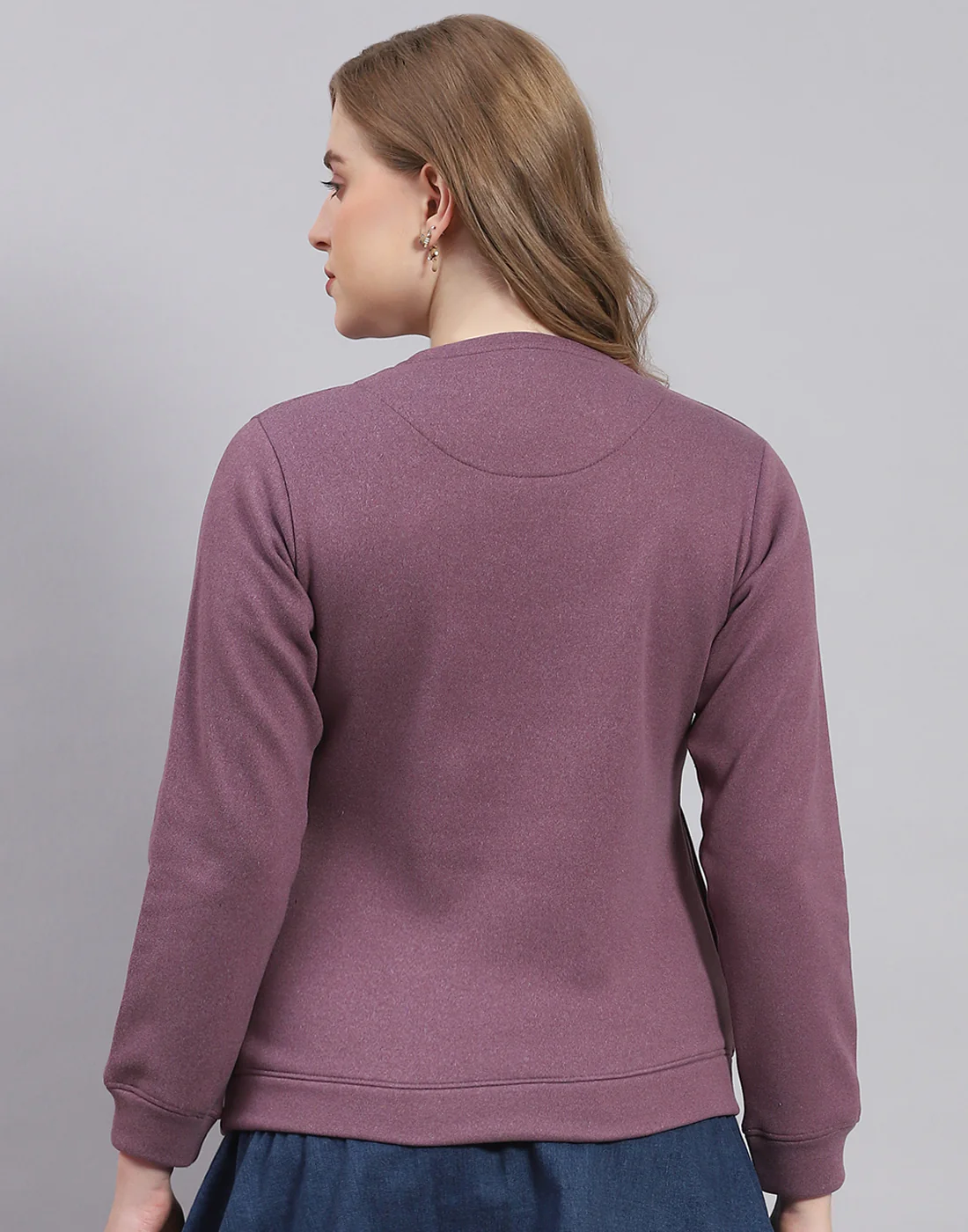 Women Purple Printed Round Neck Full Sleeve Sweatshirt - Image 5