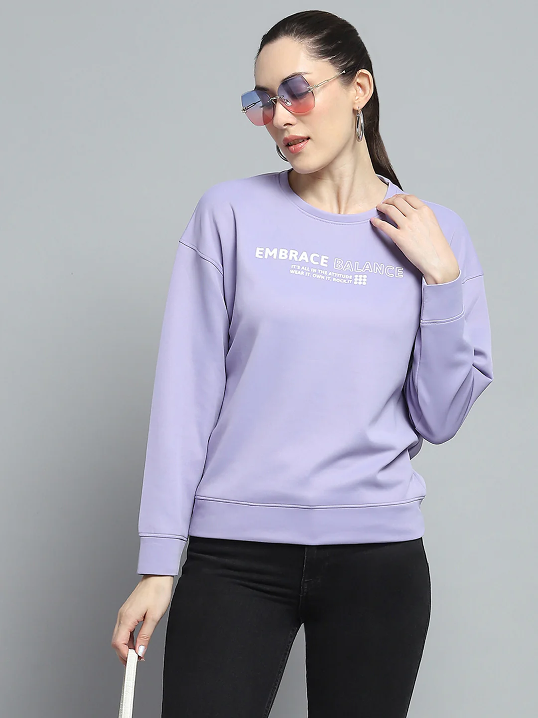 Rock.it Women Purple Printed Round Neck Full Sleeve Sweatshirt - Image 6