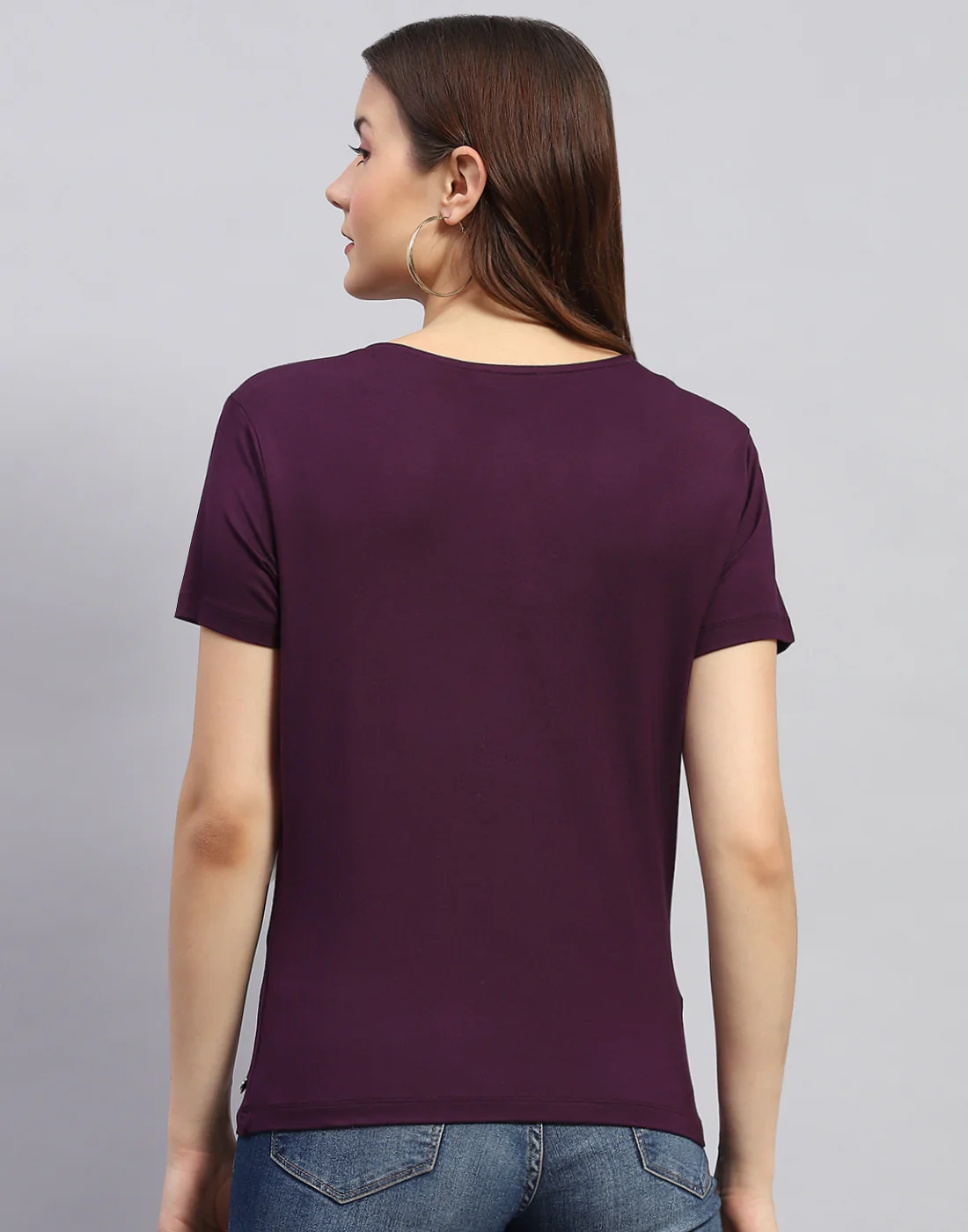 Women Purple Printed Round Neck Half Sleeve Top - Image 5