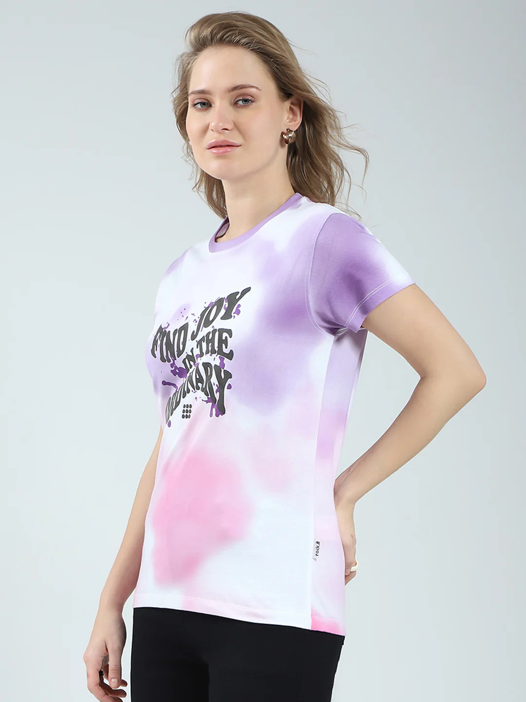 Rock.it Women Purple Printed Round Neck Half Sleeve Top - Image 3