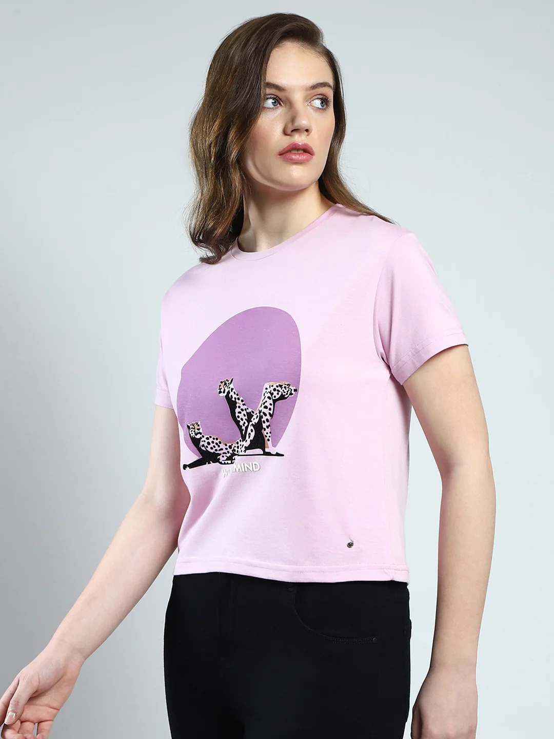 Women Purple Printed Round Neck Half Sleeve Top - Image 3