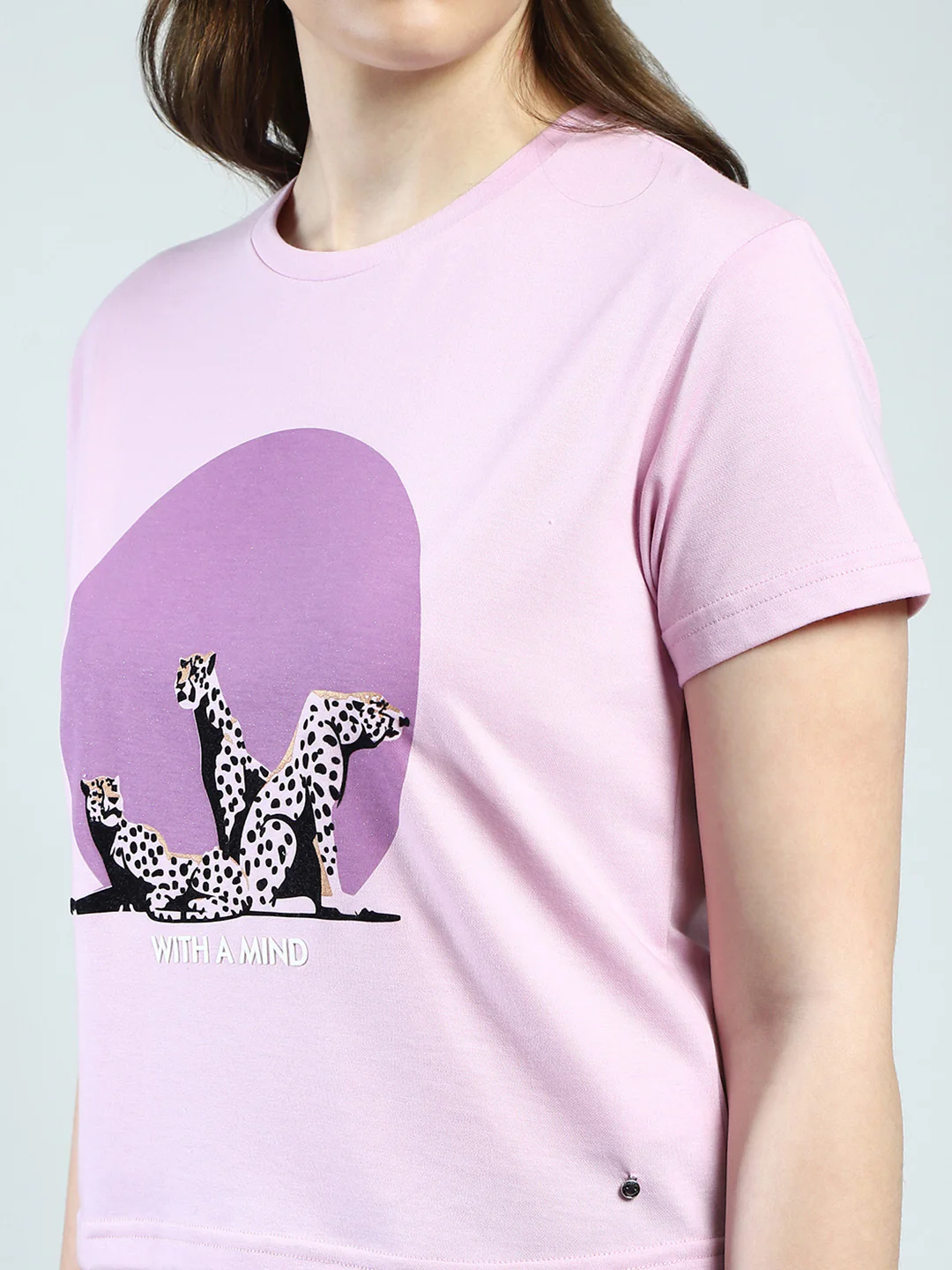 Women Purple Printed Round Neck Half Sleeve Top - Image 7