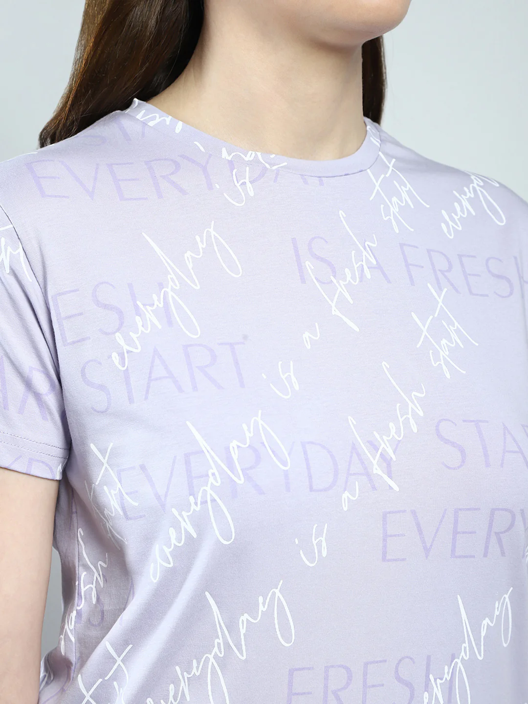 Women Purple Printed Round Neck Half Sleeve Top - Image 7