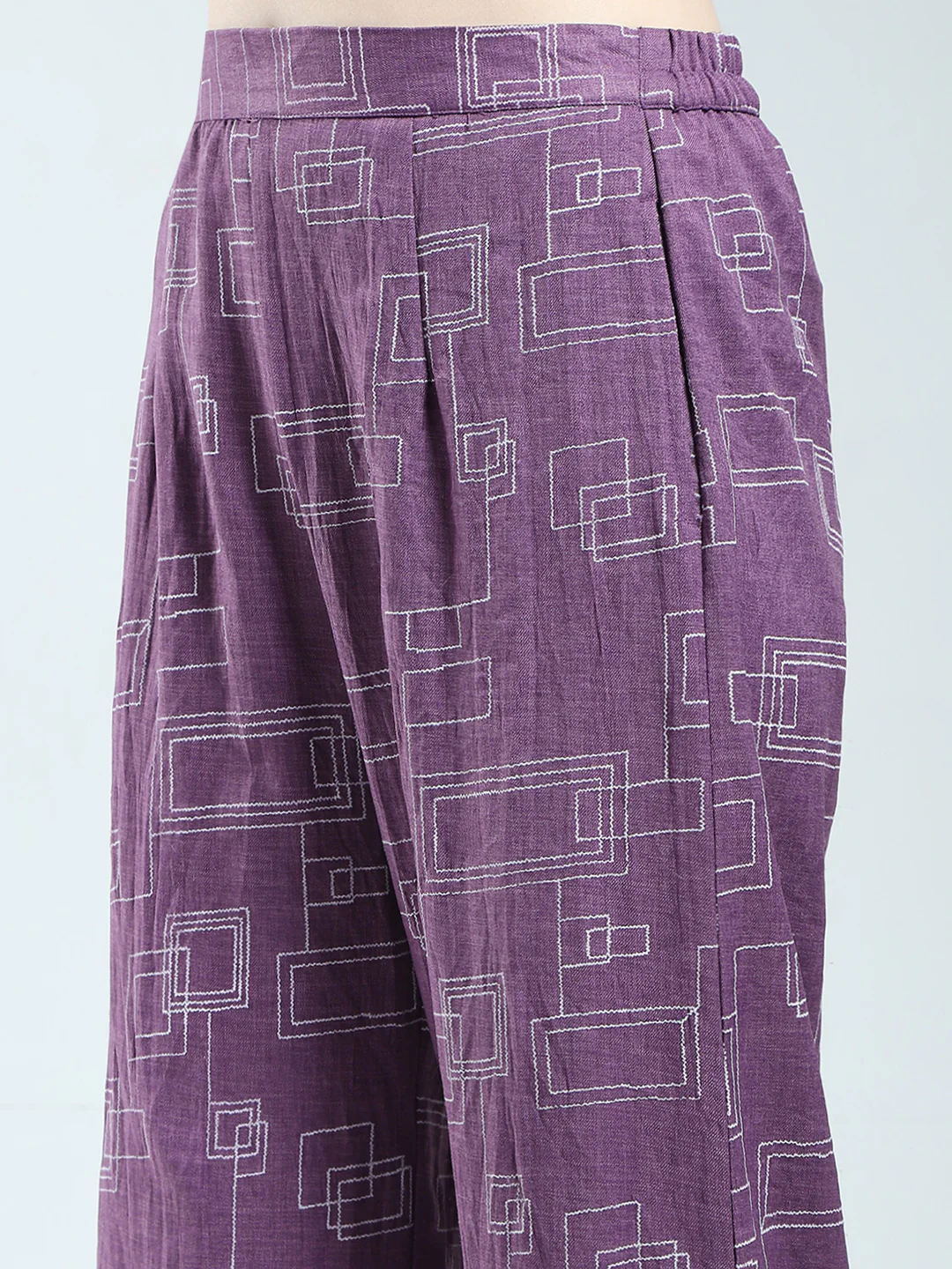 Women Purple Printed Round Neck 3/4th Sleeve Cords Set - Image 9