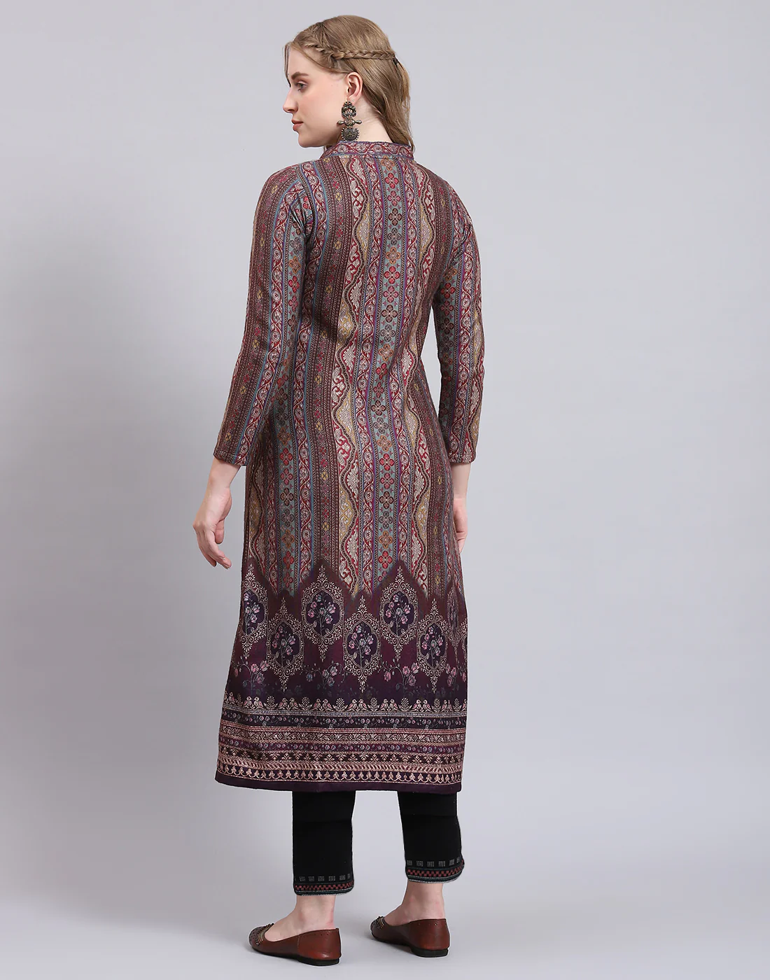 Women Purple Printed V Neck Full Sleeve Kurtis Set - Image 6