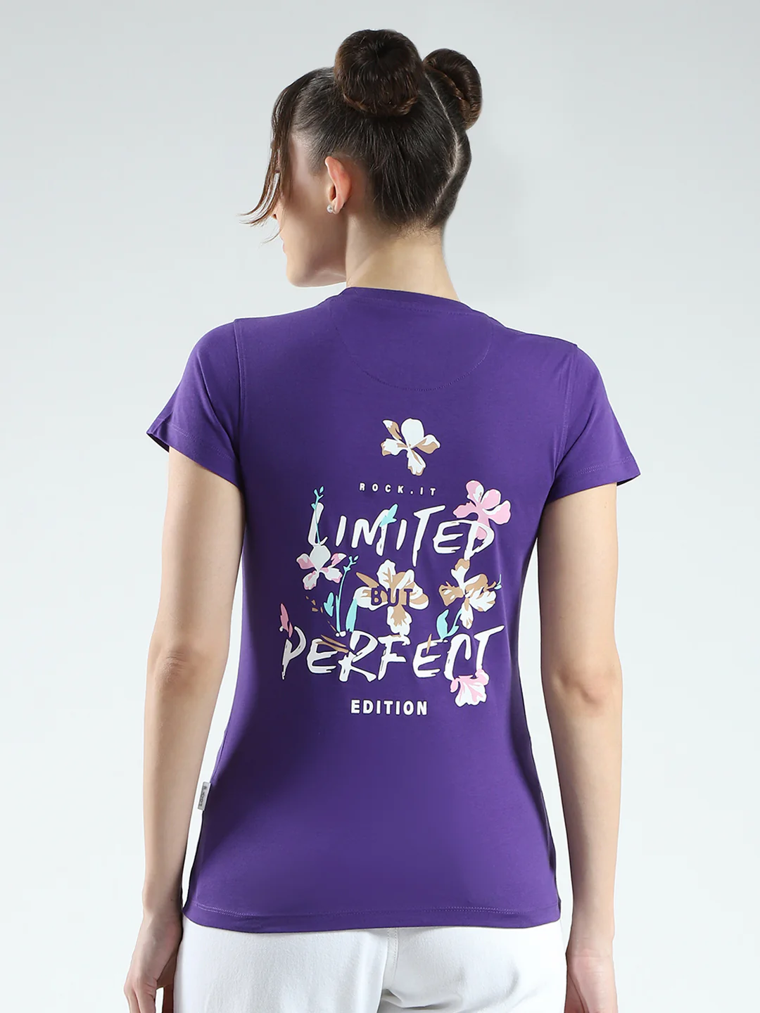 Rock.it Women Purple Printed Round Neck Half Sleeve Top - Image 5