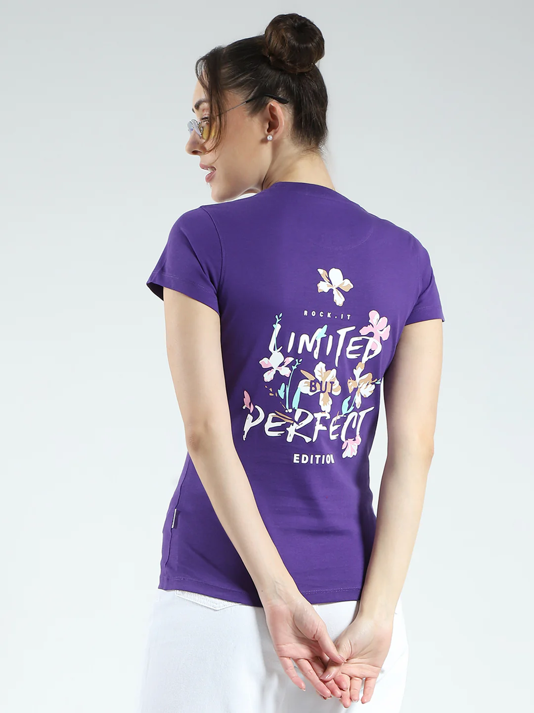 Rock.it Women Purple Printed Round Neck Half Sleeve Top - Image 6