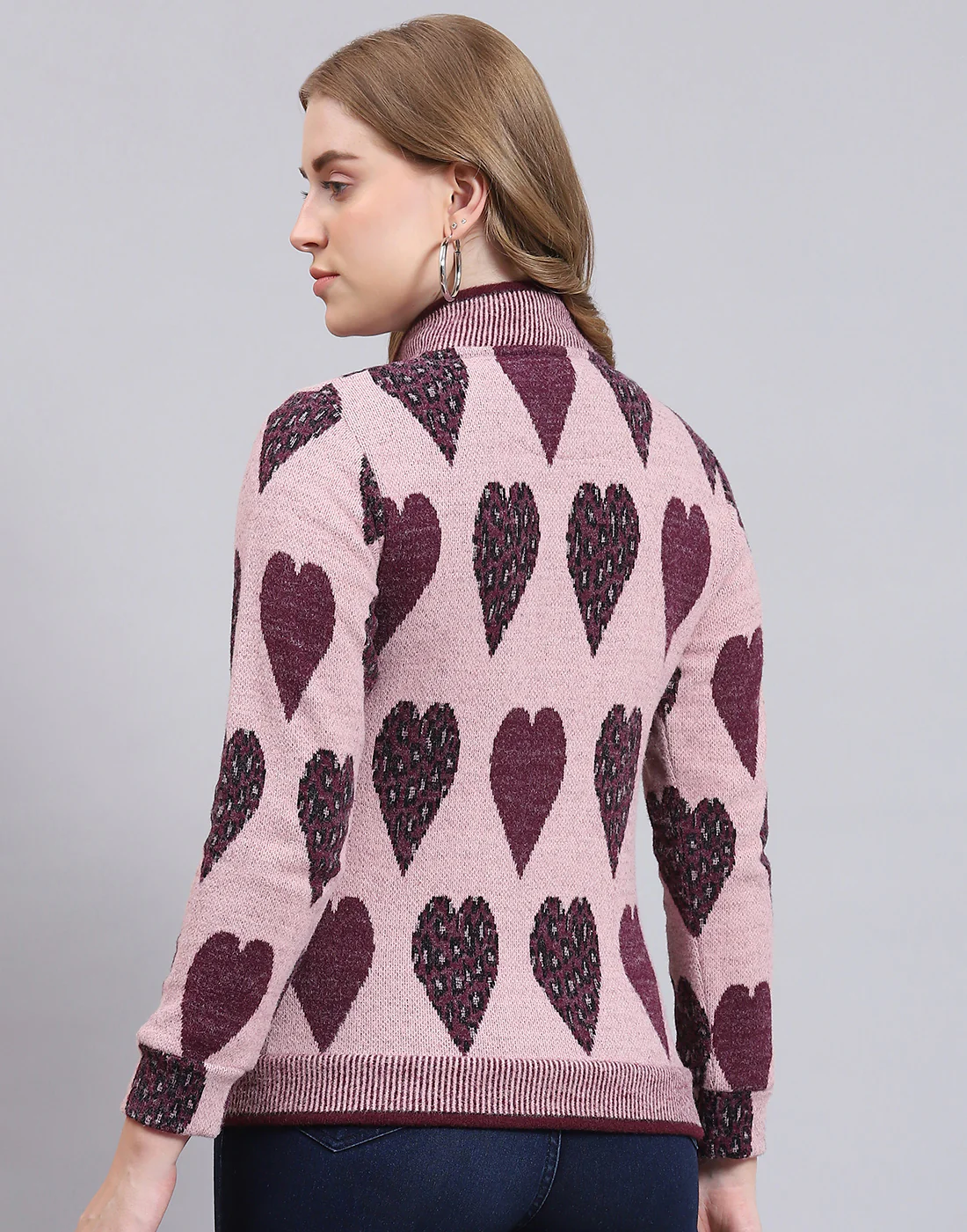 Women Purple Self Design F Neck Full Sleeve Sweatshirt - Image 6