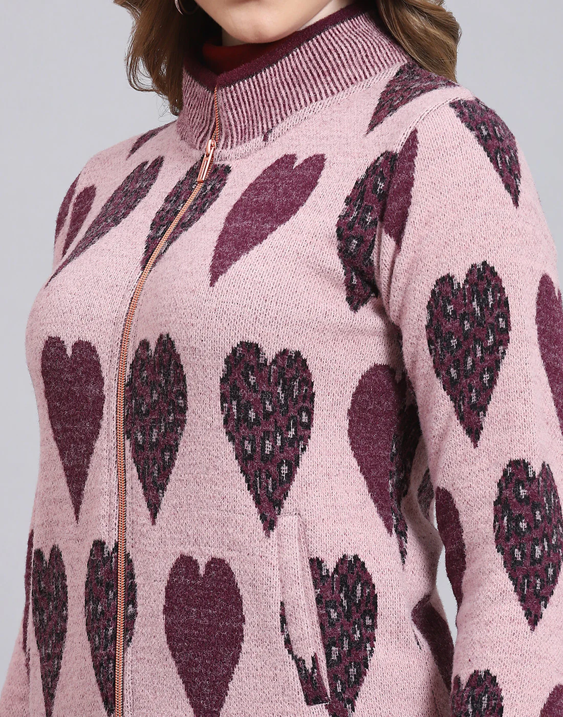 Women Purple Self Design F Neck Full Sleeve Sweatshirt - Image 7