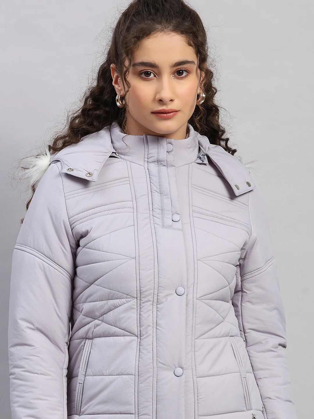 Women Purple Self Design Hooded Full Sleeve Jacket - Image 6
