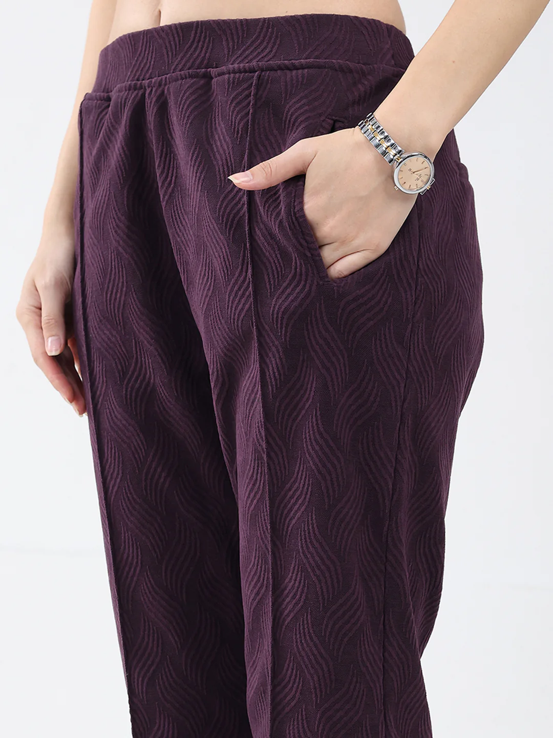 Women Purple Self Design Regular Fit Winter Lower - Image 6