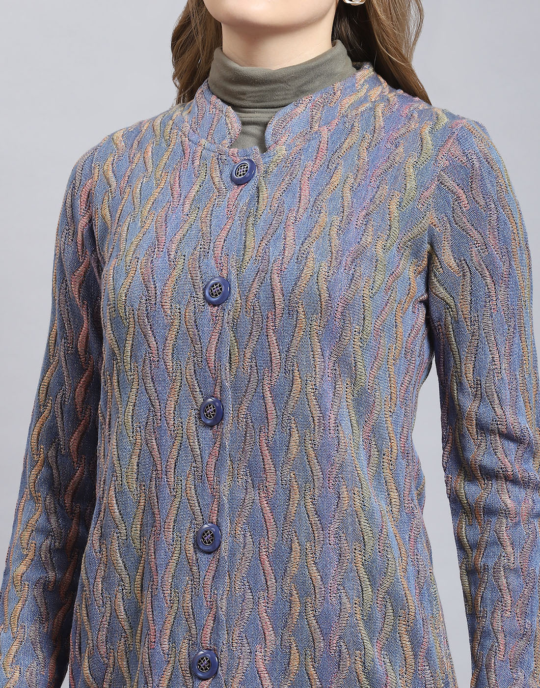 Women Purple Self Design Round Neck Full Sleeve Coat - Image 6