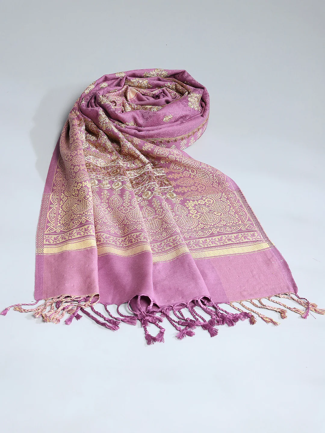 Women Purple Self Design Shawl - Image 5