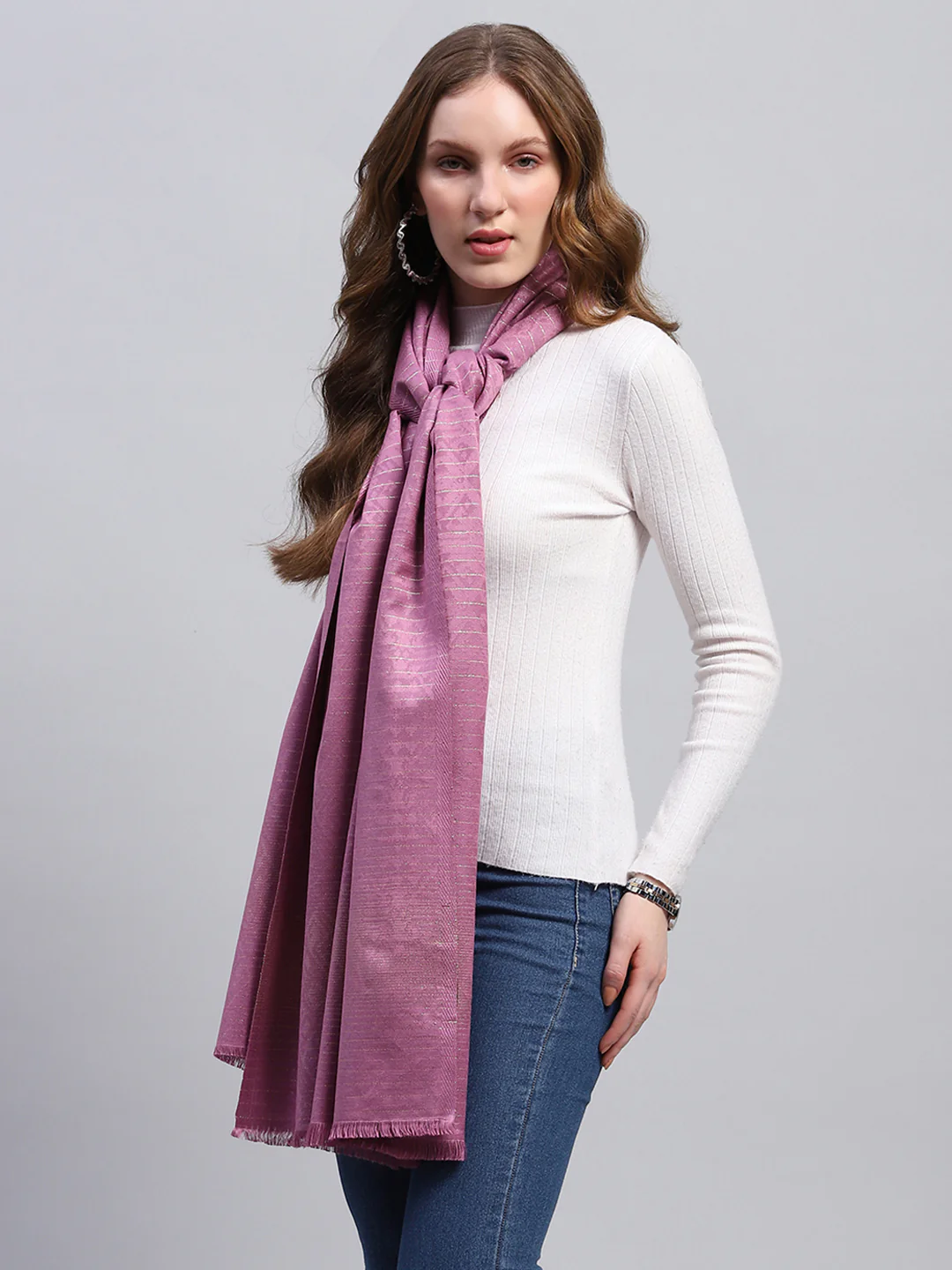 Women Purple Self Design Stole - Image 4