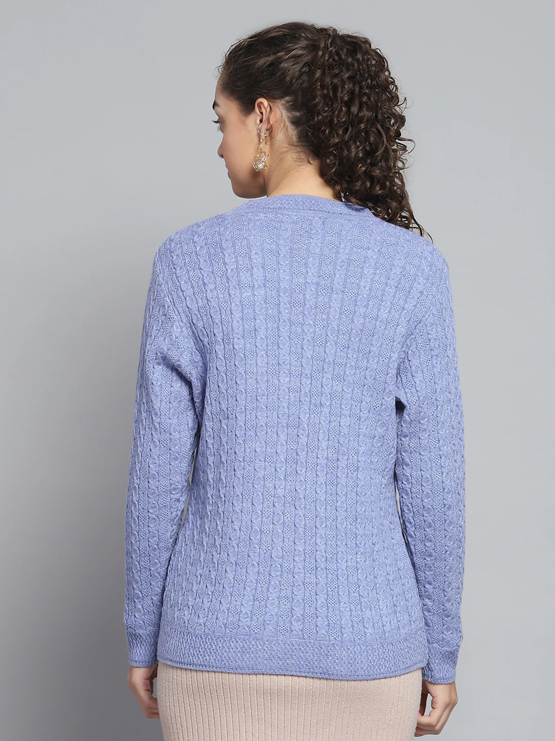Women Purple Self Design V Neck Full Sleeve Cardigan - Image 5
