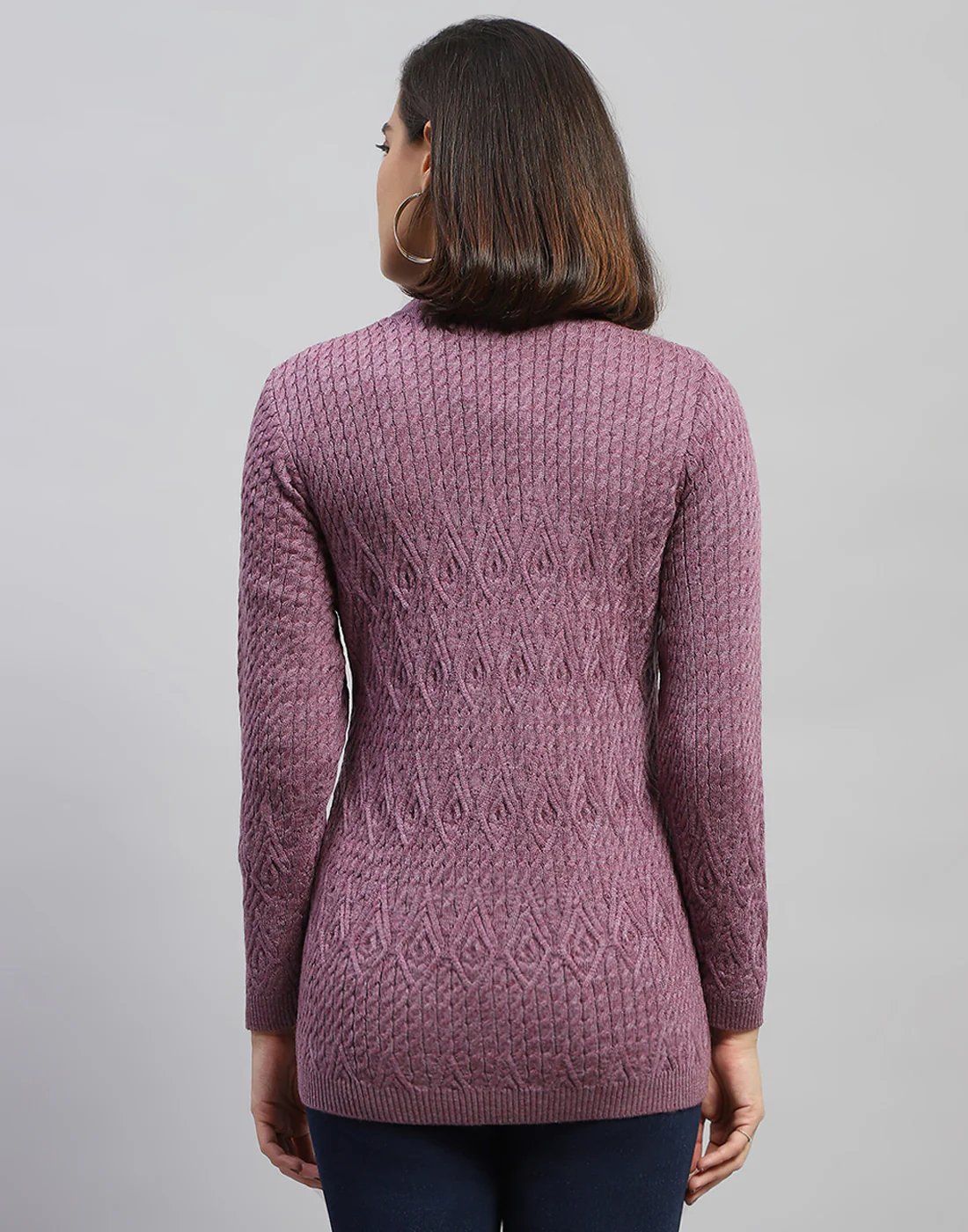 Women Purple Self Design V Neck Full Sleeve Cardigan - Image 5