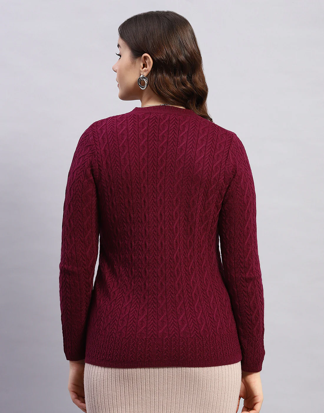 Women Purple Self Design V Neck Full Sleeve Cardigan - Image 5