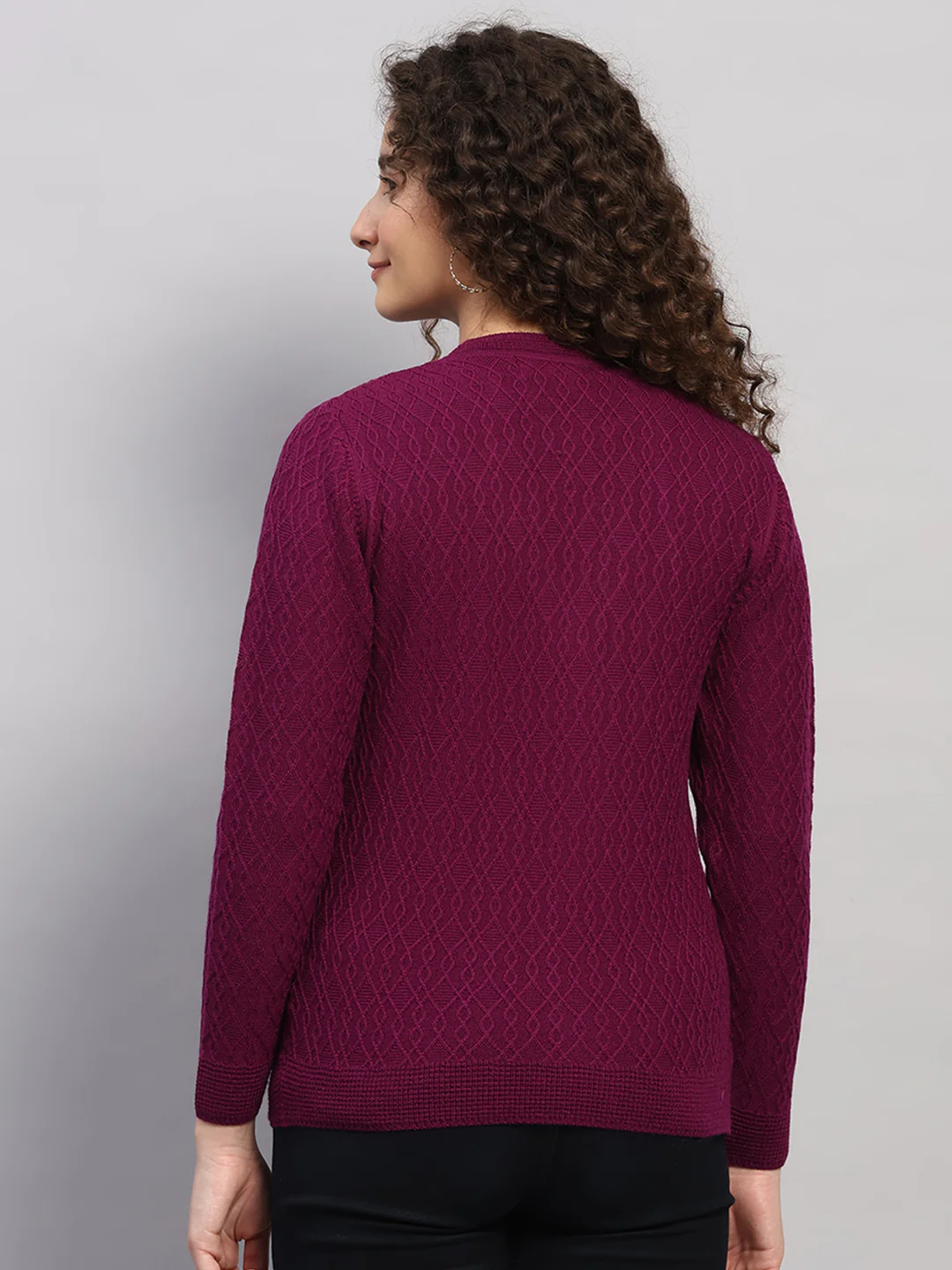 Women Purple Self Design V Neck Full Sleeve Cardigan - Image 5