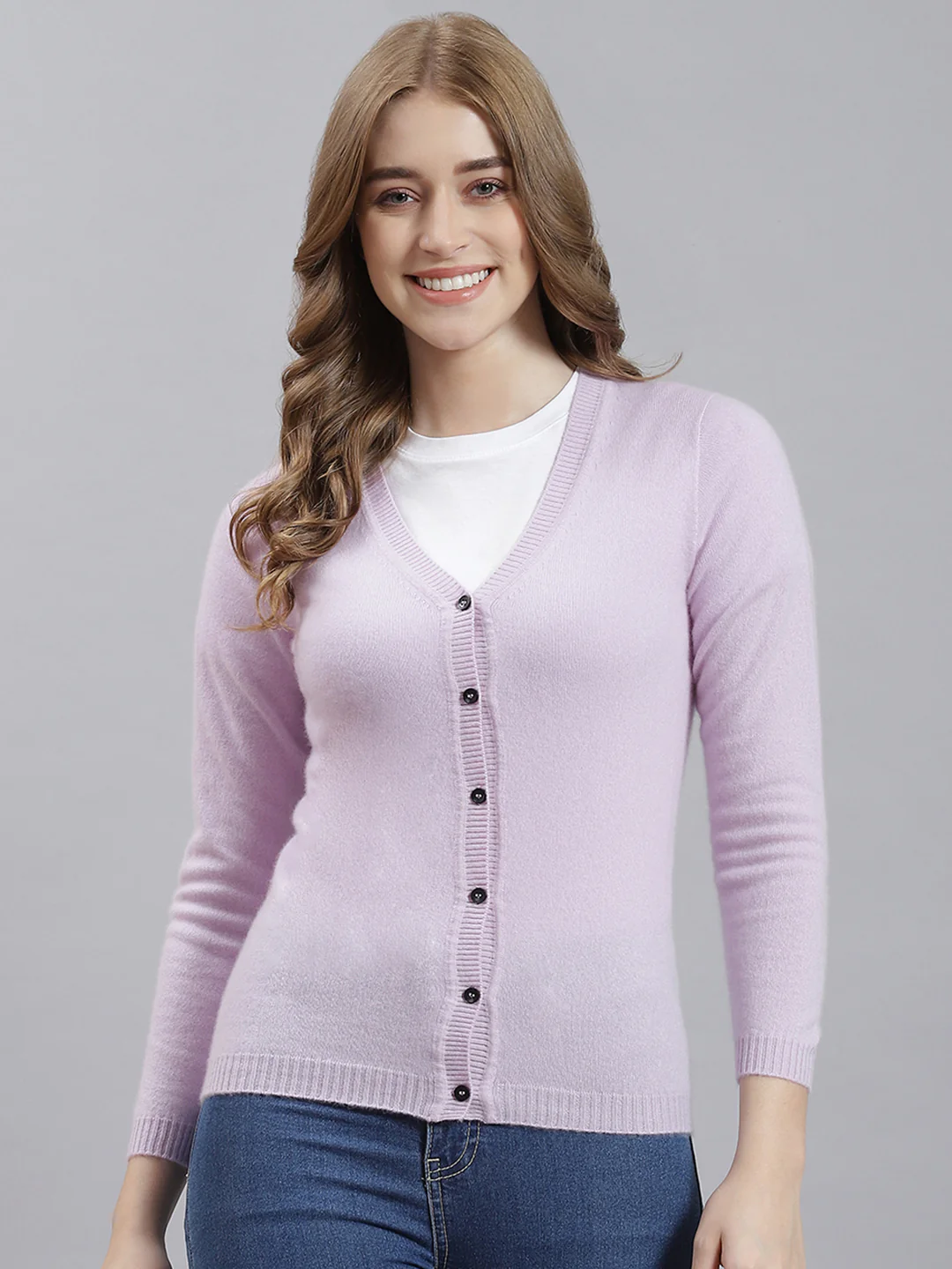 Women Purple Solid Cardigan - Image 2