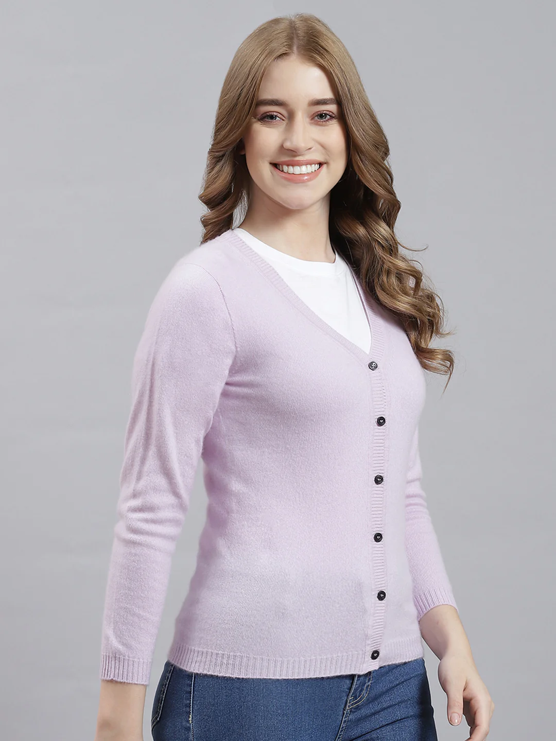 Women Purple Solid Cardigan - Image 3