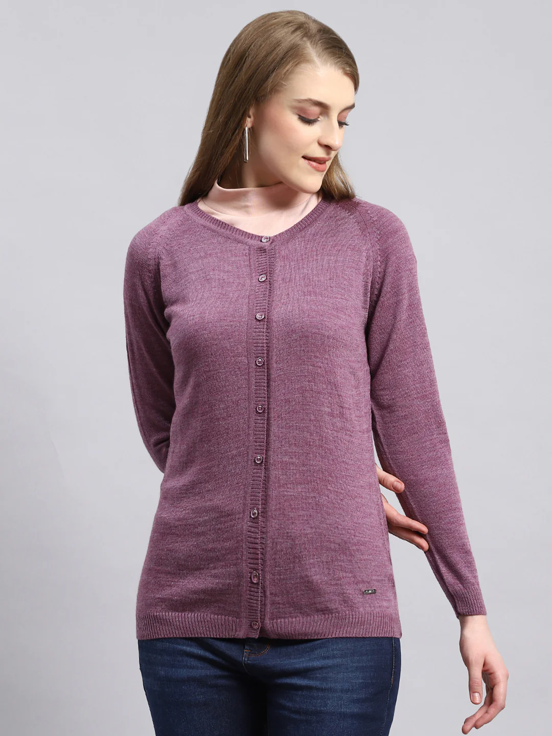 Women Purple Solid Cardigan - Image 2