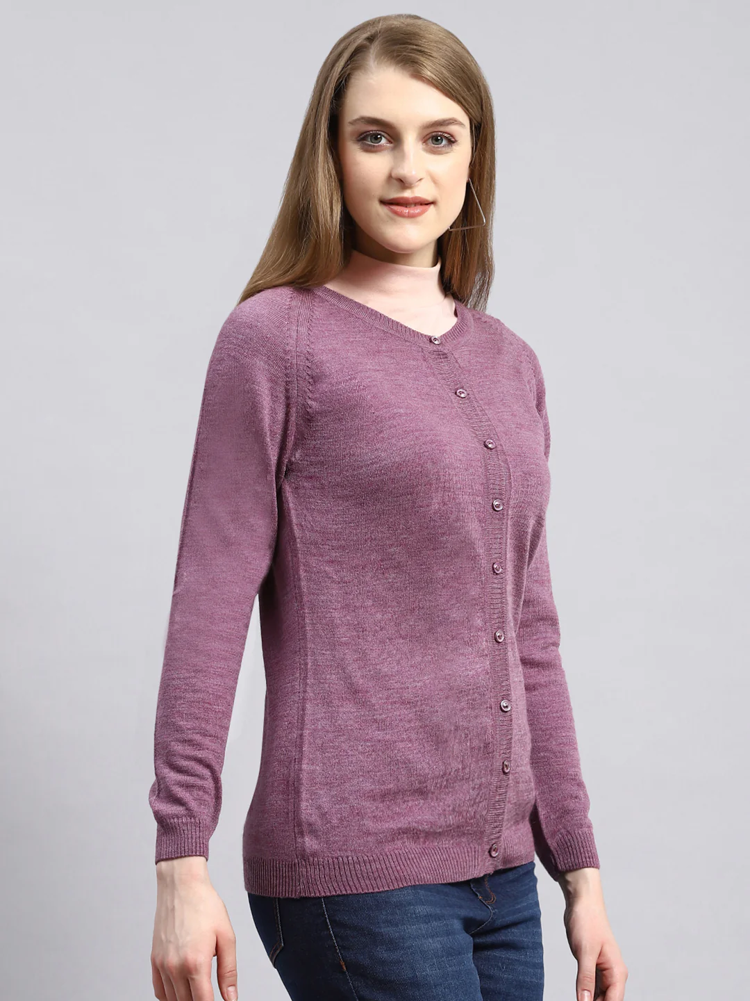 Women Purple Solid Cardigan - Image 3