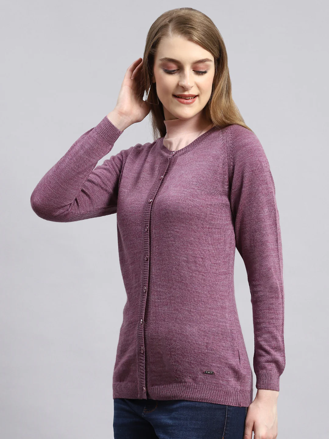 Women Purple Solid Cardigan - Image 4