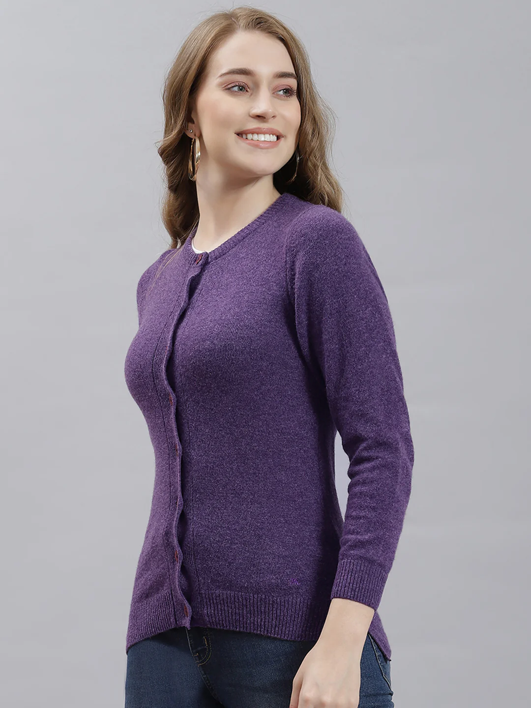 Women Purple Solid Cardigan - Image 4