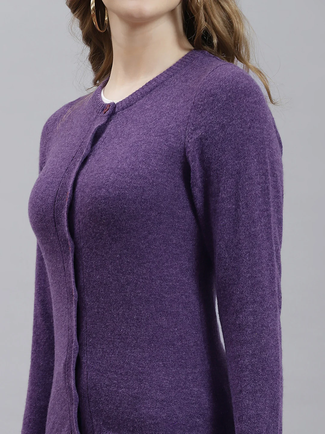Women Purple Solid Cardigan - Image 6