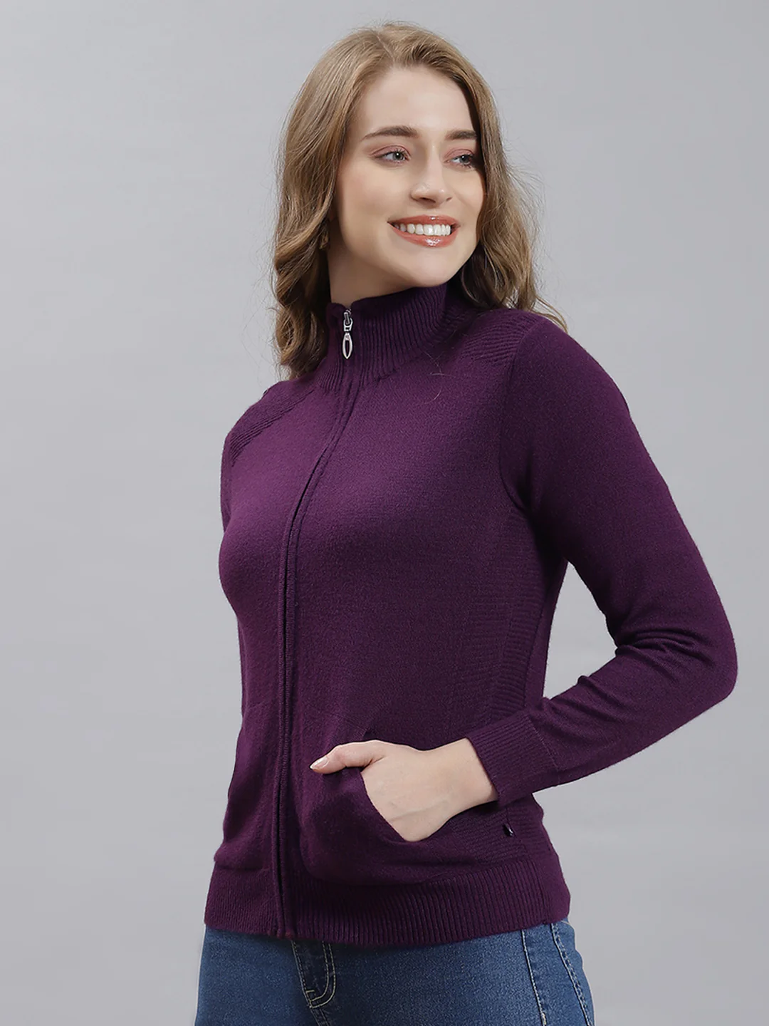 Women Purple Solid Cardigan - Image 4
