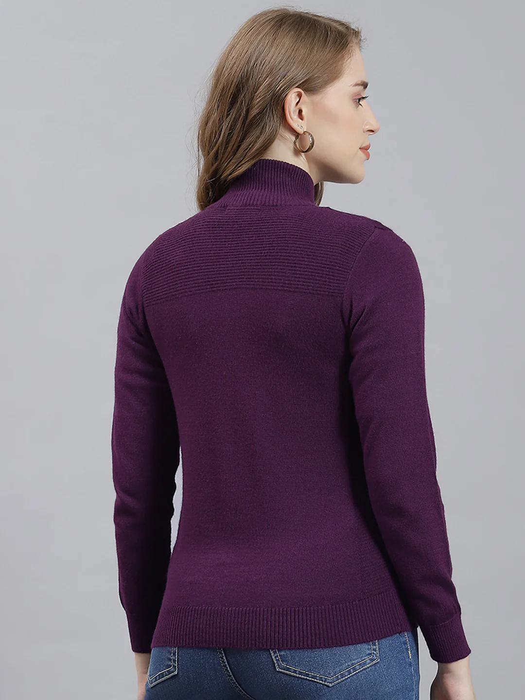 Women Purple Solid Cardigan - Image 5