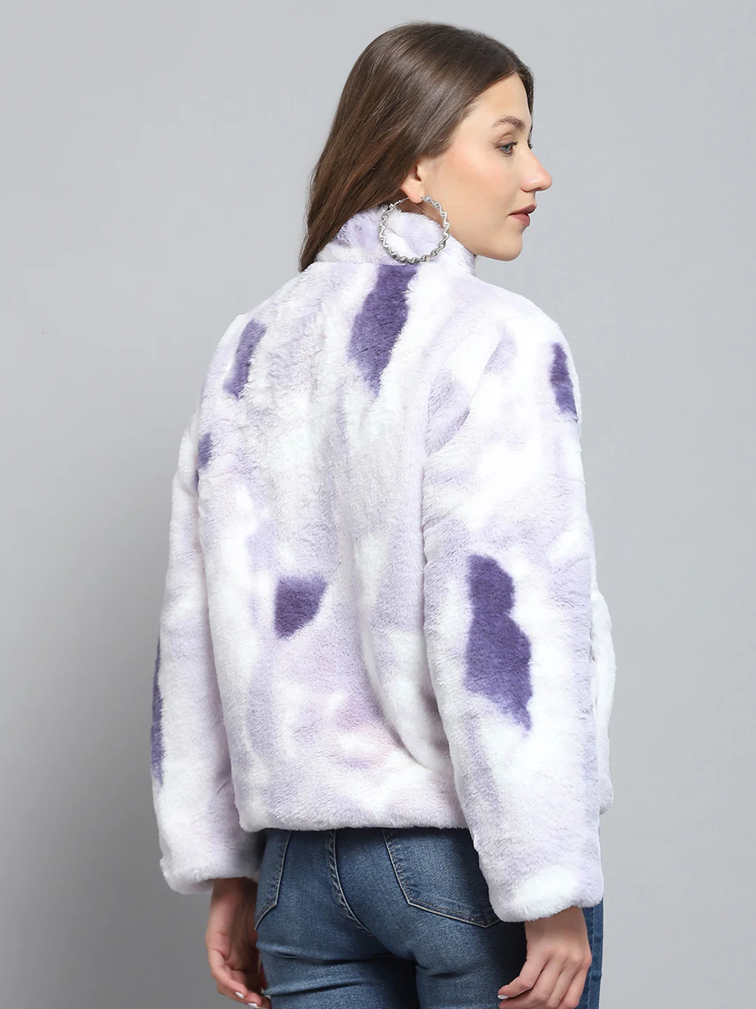 Women Purple Solid Collar Full Sleeve Reversible Jacket - Image 5