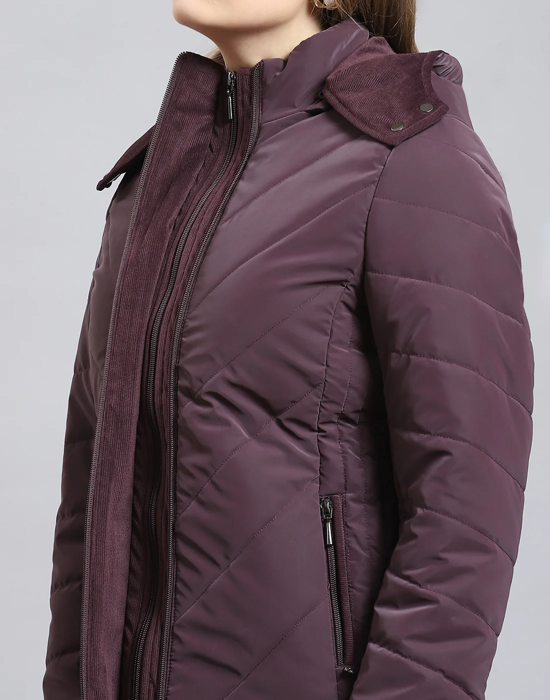 Women Purple Solid Hooded Full Sleeve Jacket - Image 8