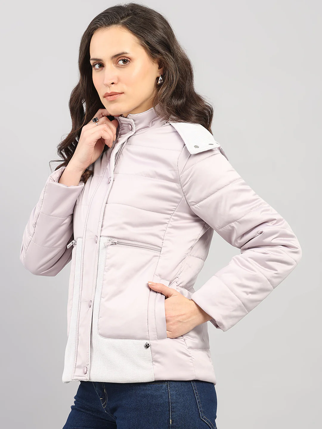 Women Purple Solid Hooded Full Sleeve Jacket - Image 3