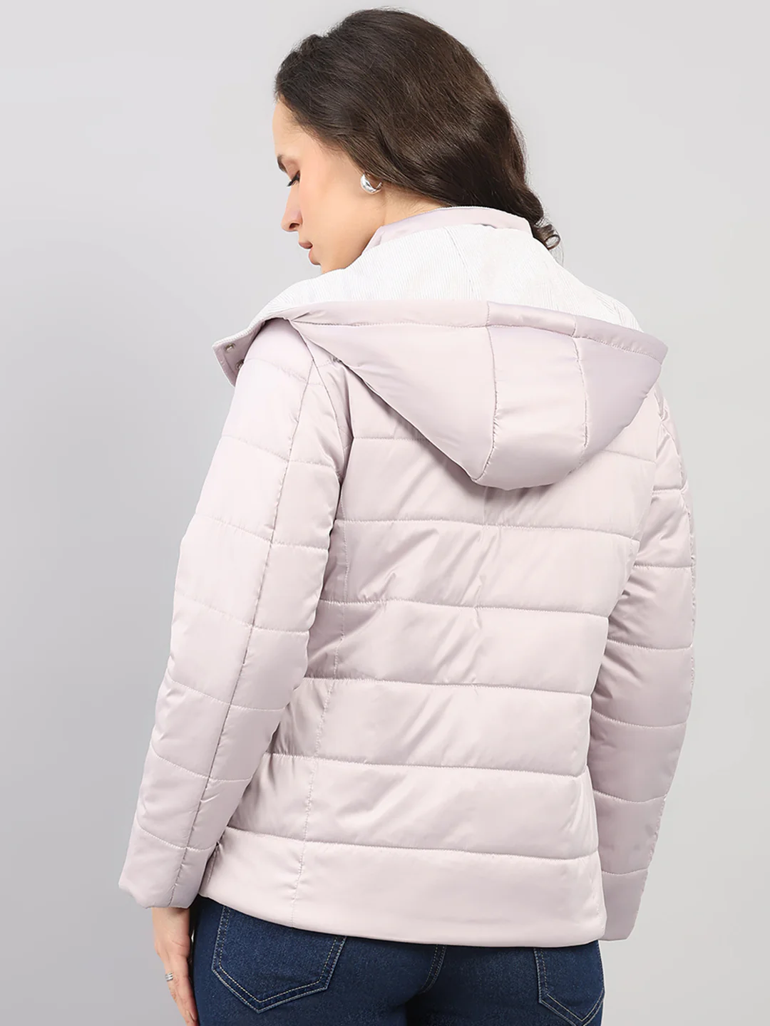 Women Purple Solid Hooded Full Sleeve Jacket - Image 5