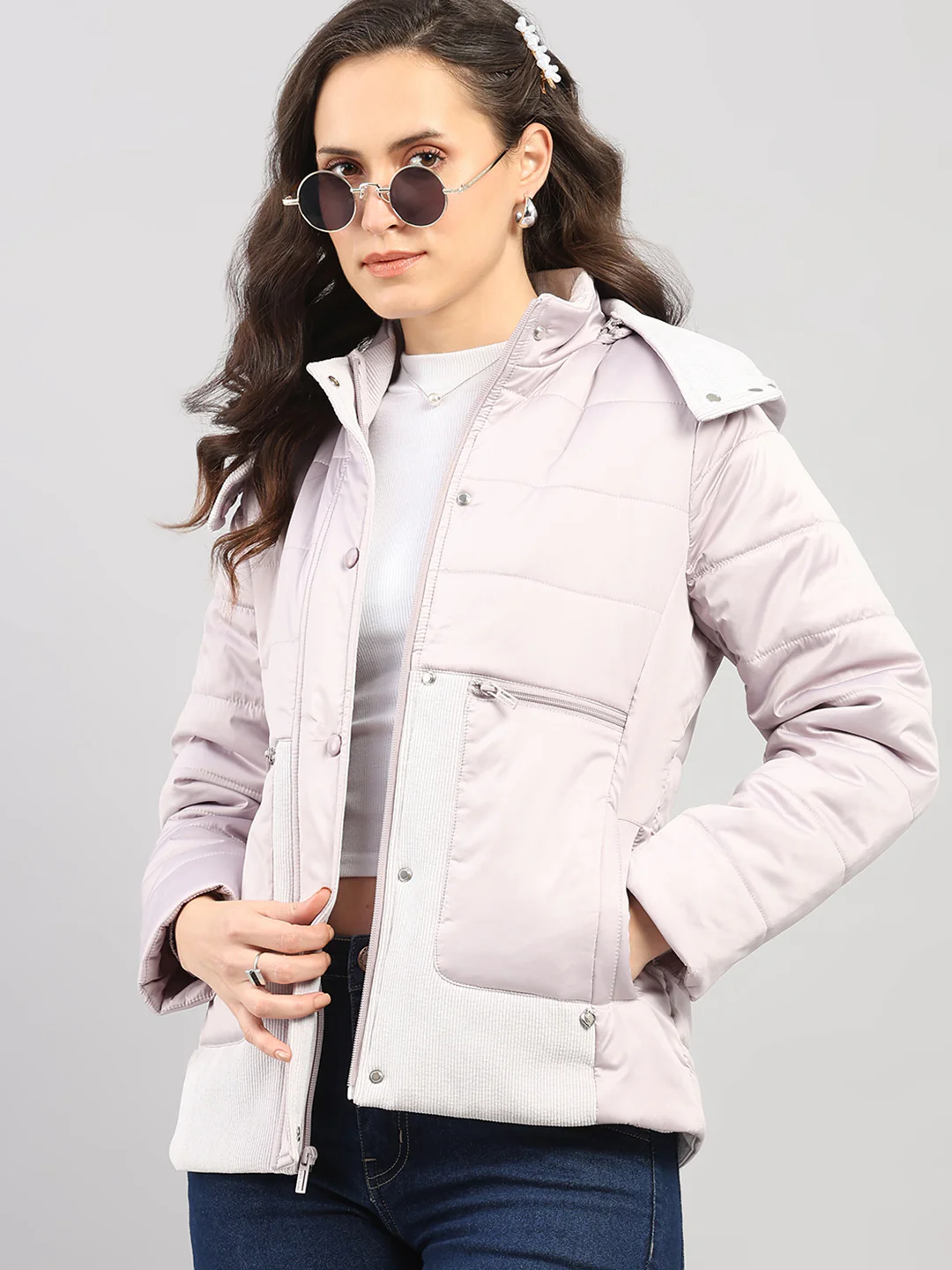 Women Purple Solid Hooded Full Sleeve Jacket - Image 6
