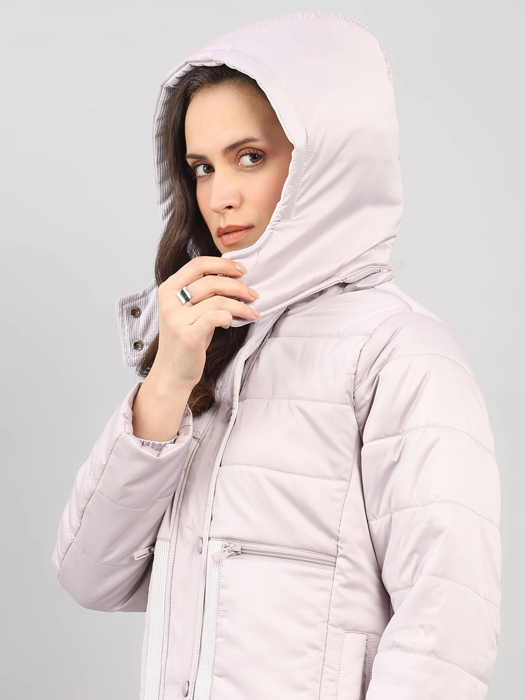 Women Purple Solid Hooded Full Sleeve Jacket - Image 8