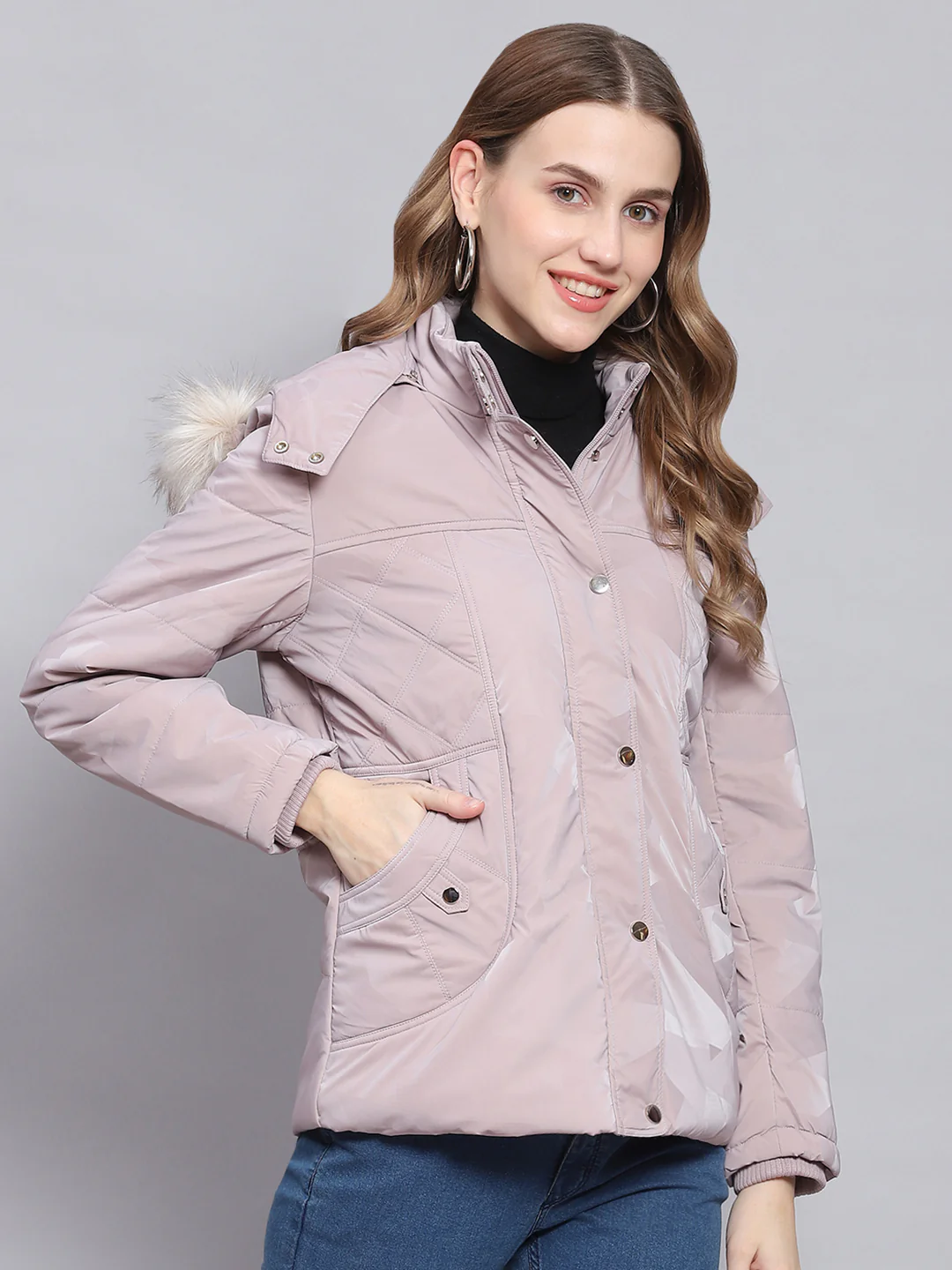 Women Purple Solid Hooded Full Sleeve Jackets - Image 3