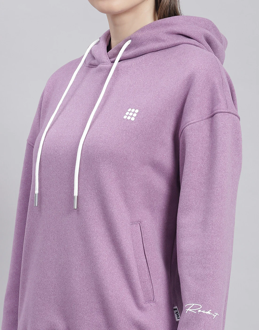 Rock.it Women Purple Solid Hooded Full Sleeve Sweatshirt - Image 6