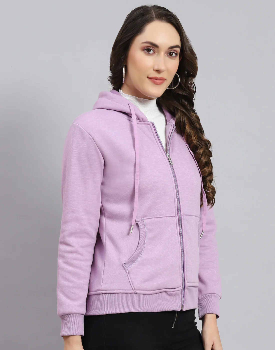 Women Purple Solid Hooded Full Sleeve Sweatshirt - Image 4