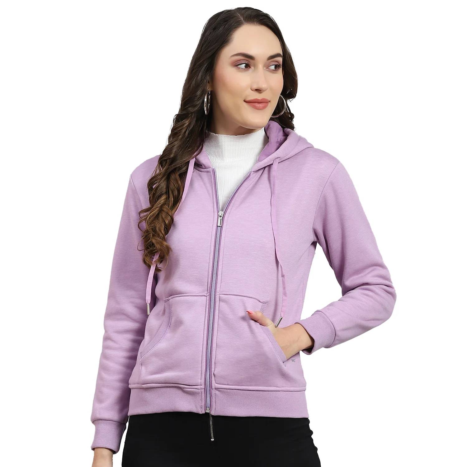 Women Purple Solid Hooded Full Sleeve Sweatshirt - Image 5