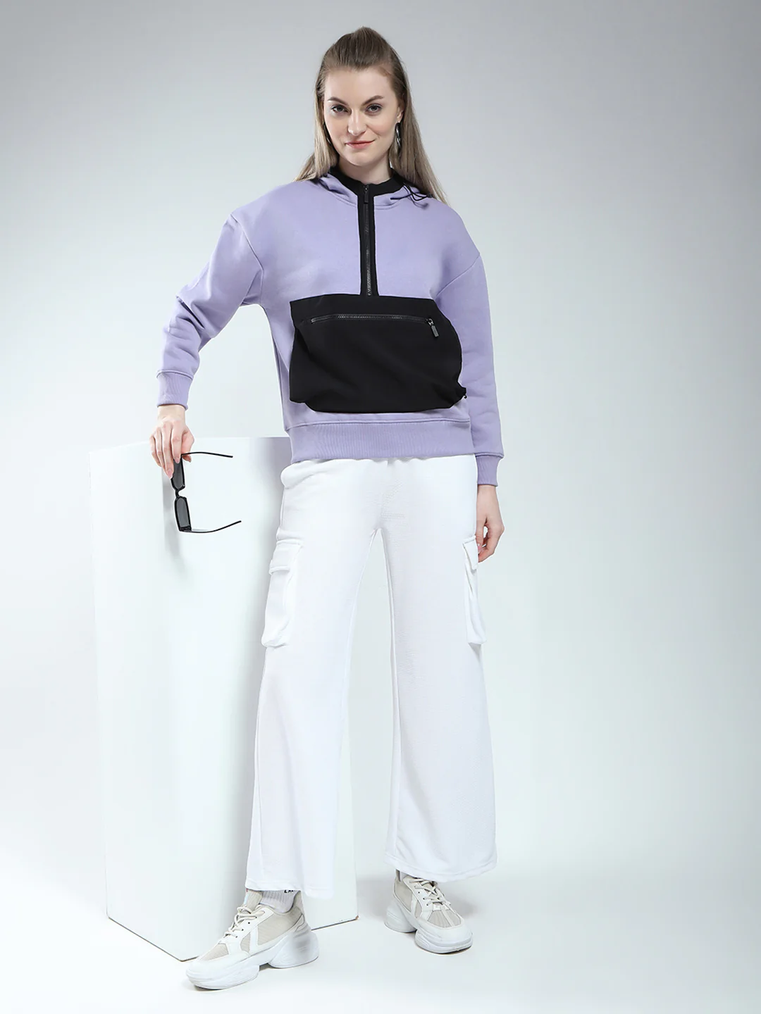 Rock.it Women Purple Solid Hooded Full Sleeve Sweatshirt - Image 2