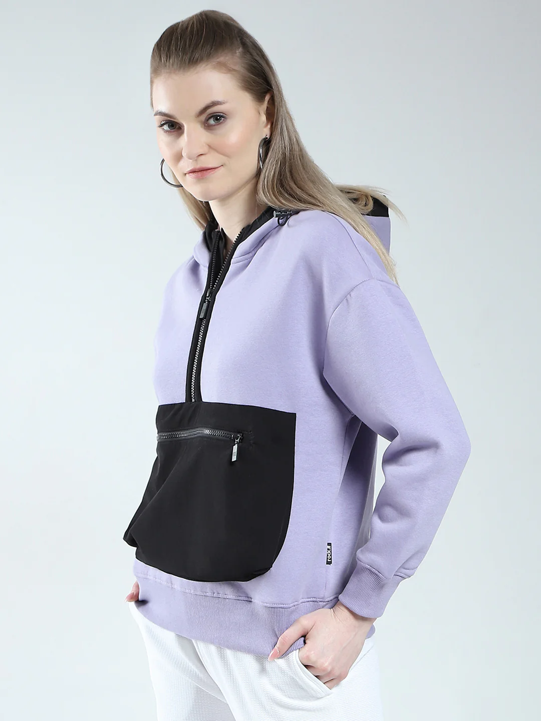 Rock.it Women Purple Solid Hooded Full Sleeve Sweatshirt - Image 3