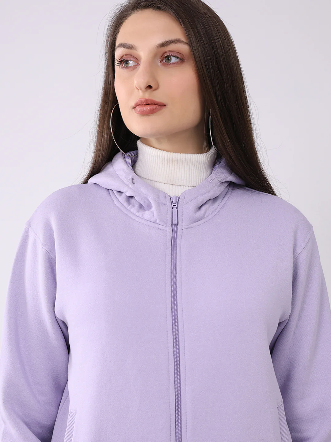 Women Purple Solid Hooded Full Sleeve Sweatshirt - Image 7