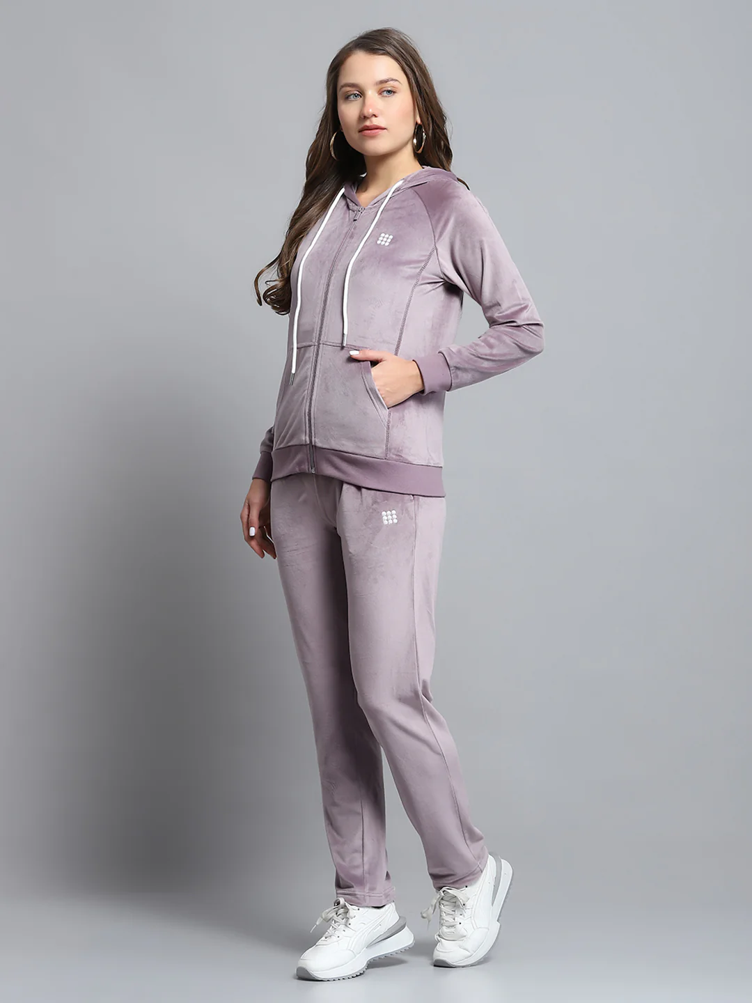 Rock.it Women Purple Solid Hooded Full Sleeve Tracksuit - Image 3