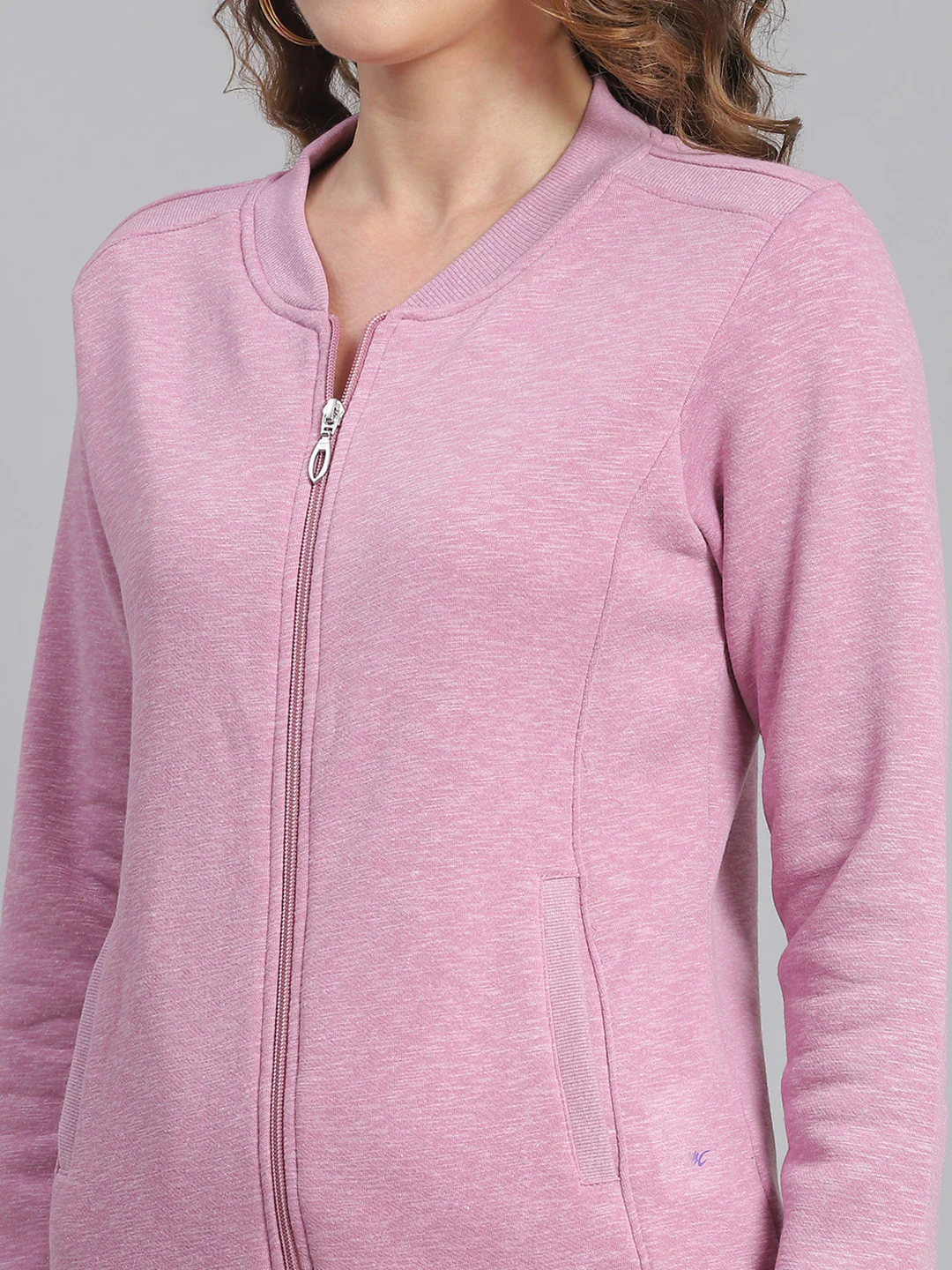 Women Purple Solid Mandarin Collar Full Sleeve Sweatshirts - Image 7