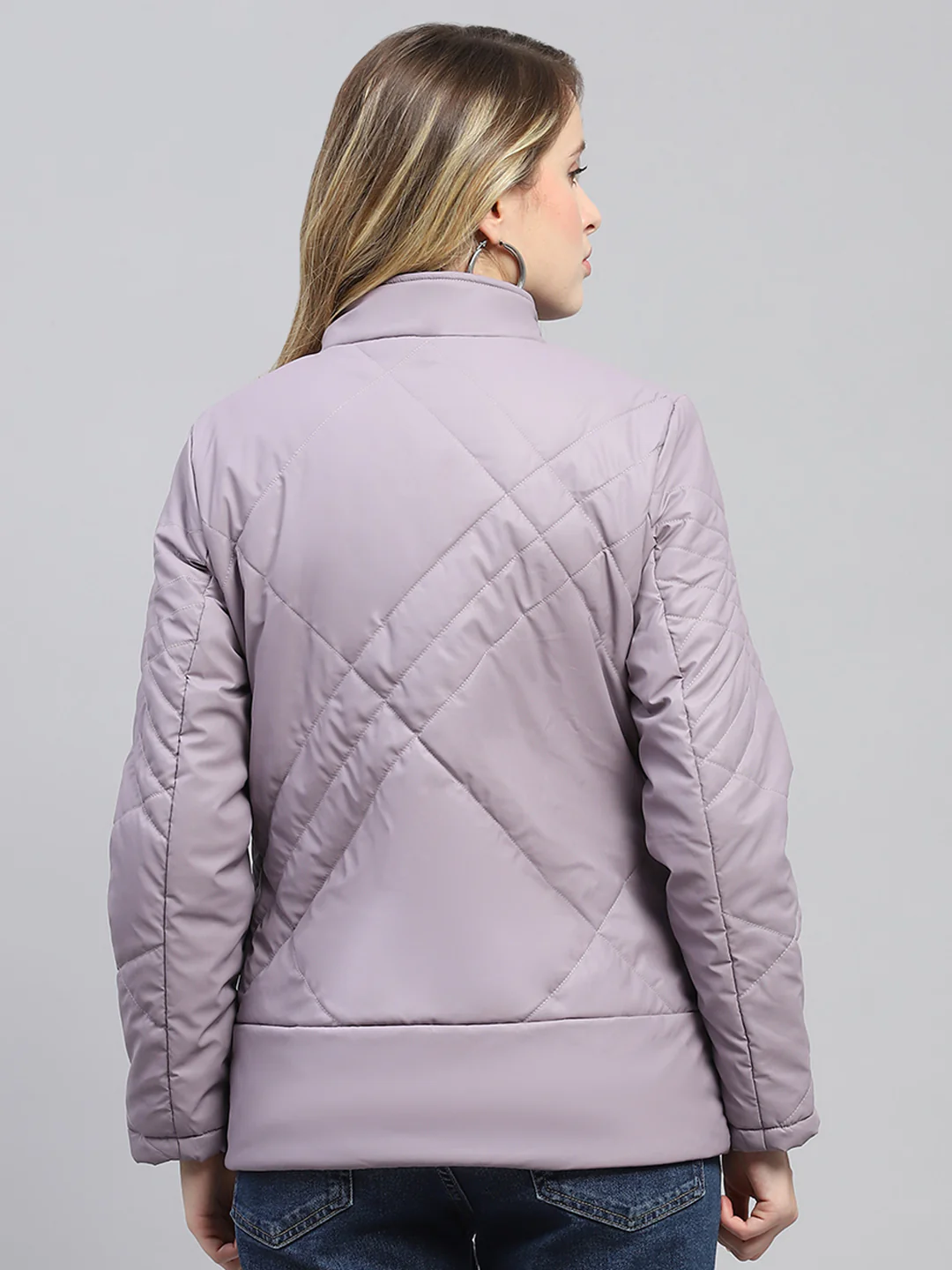 Women Purple Solid Mock Neck Full Sleeve Jacket - Image 5