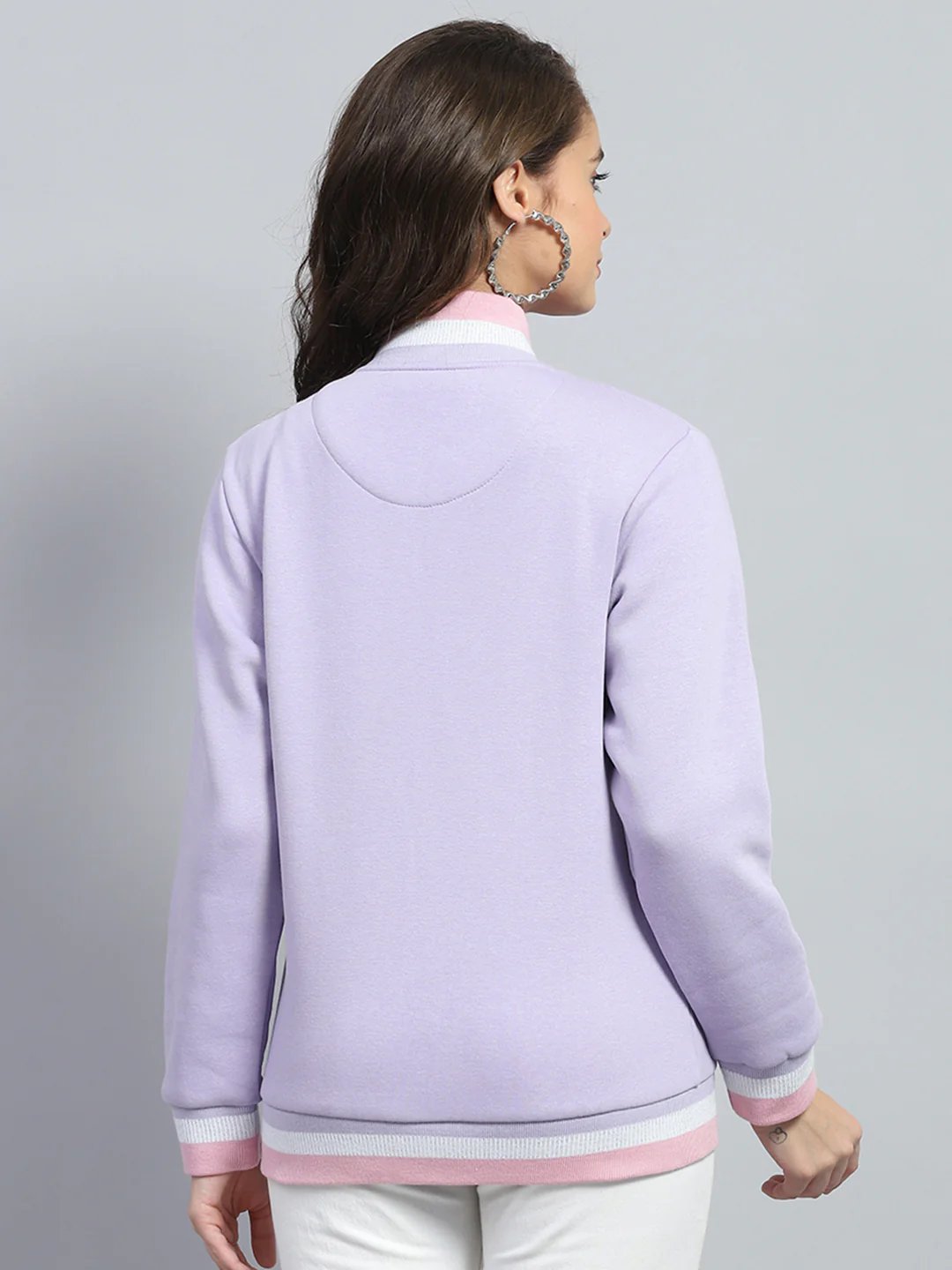 Women Purple Solid Mock Neck Full Sleeve Sweatshirt - Image 5